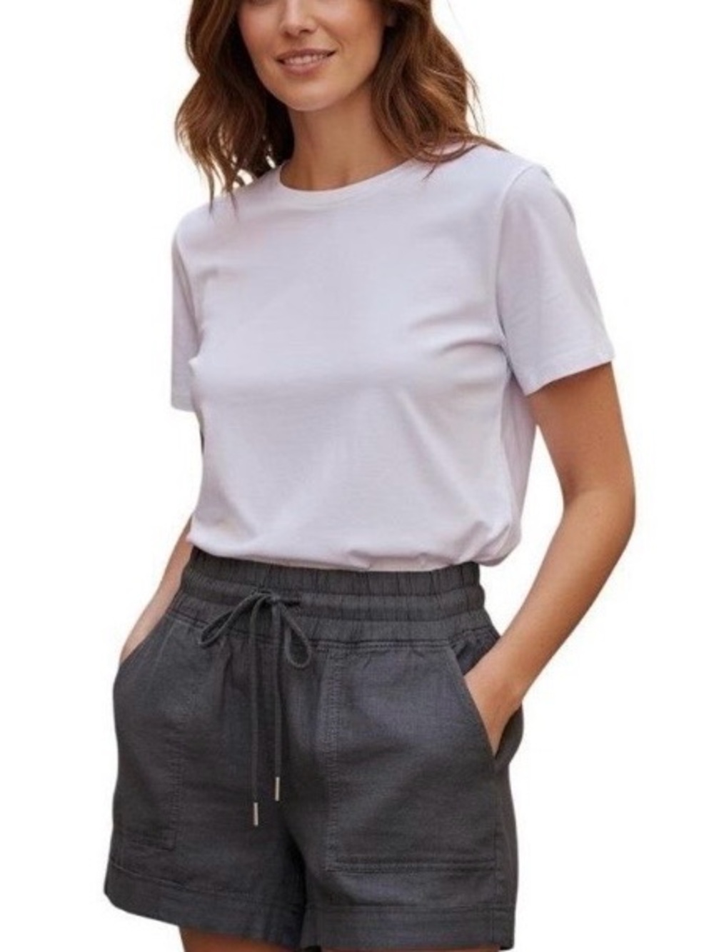 Athleta Black Linen Cabo 4” Shorts Classic Summer Staple Pockets Elastic Waist 6